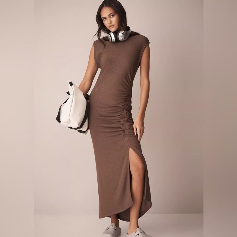 NWT Size XL - Daily Practice Anthropologie Mock-Neck Ruched Midi Dress (NWT US$